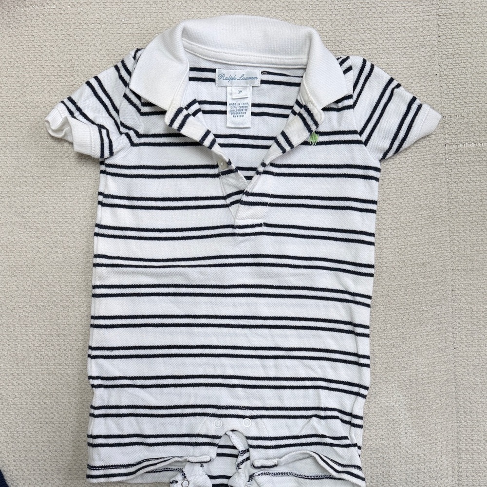 Ralph Lauren White & Navy Striped Polo Romper